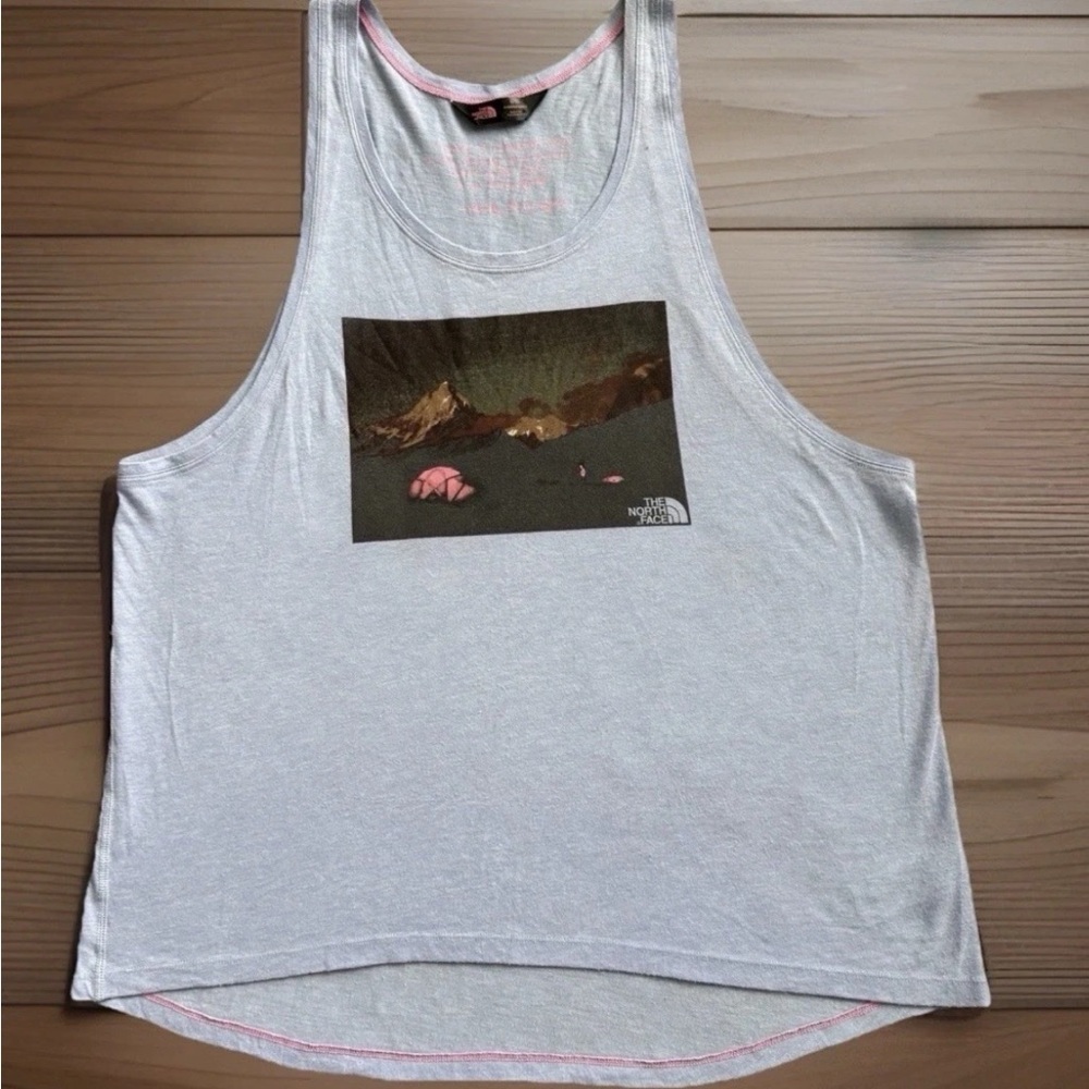 THE NORTH FACE Tank Womens X-Large Light Blue Mountain Graphic Top SUPER RARE!!!